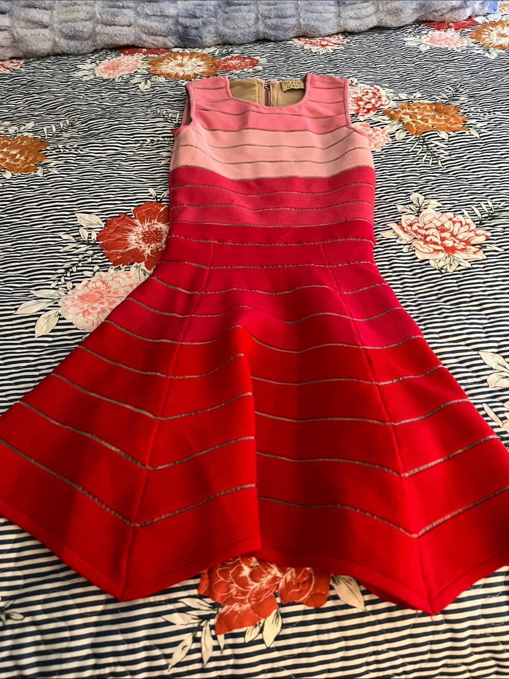 Woman Ombre Pink to Red Sleeveless Fit & Flare Dress
